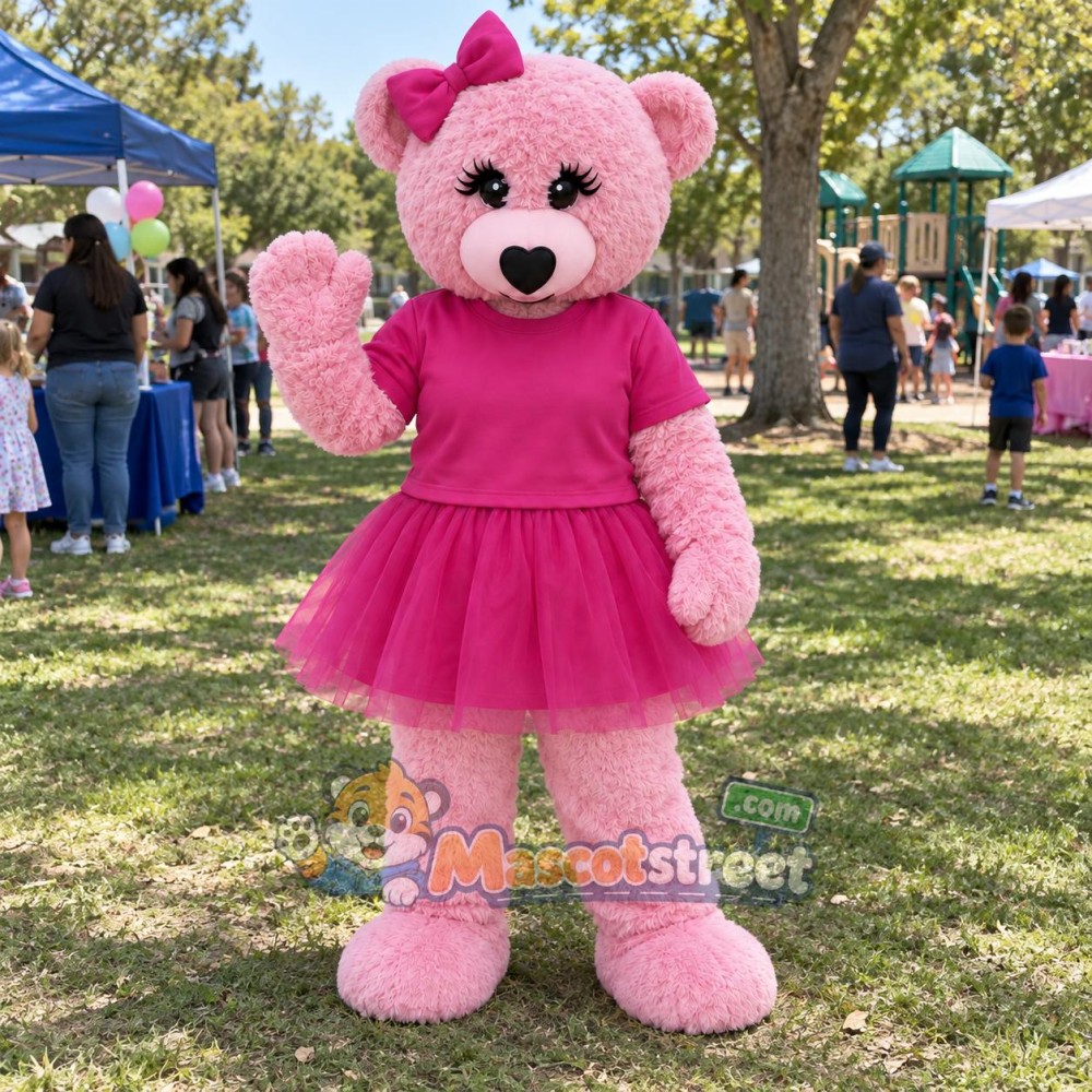 Pink Bear Mascot Costume with Pink Dress Pink Bear Mascot Costume with Pink Dress