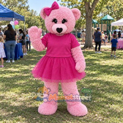 Pink Bear Mascot Costume with Pink Dress Pink Bear Mascot Costume with Pink Dress