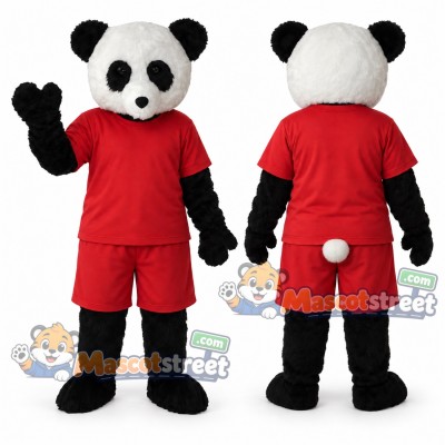 Panda Mascot Costume with Red Shirt and Shorts
