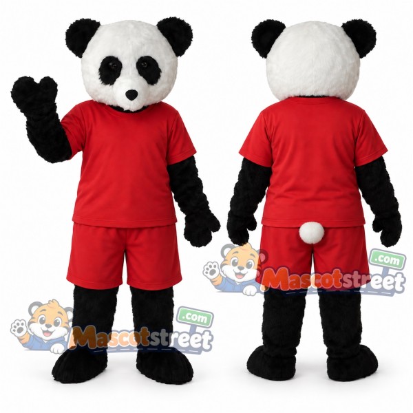 Panda Mascot Costume with Red Shirt and Shorts