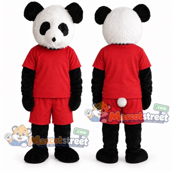 Panda Mascot Costume with Red Shirt and Shorts