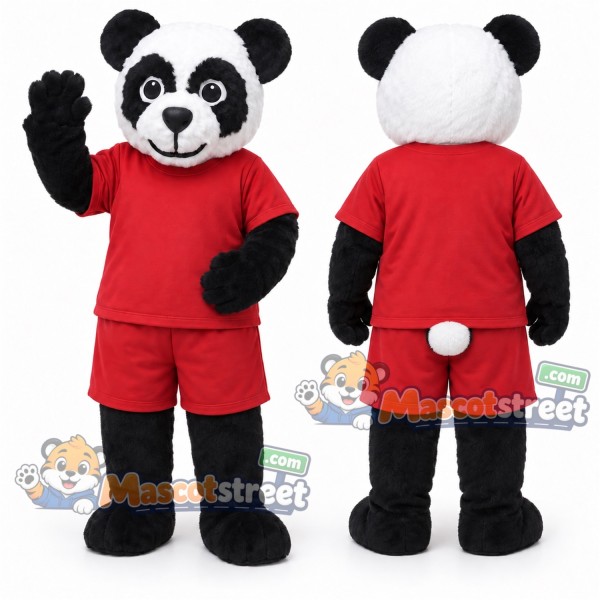 Panda Mascot Costume with Red Shirt and Shorts