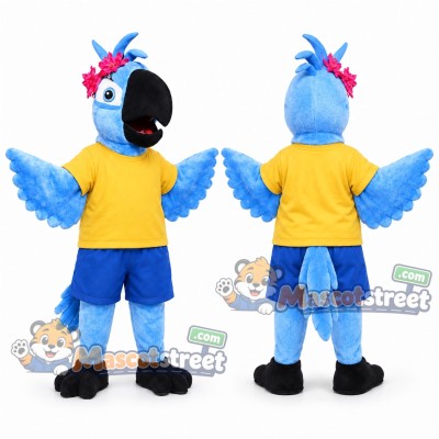 Blue Parrot Mascot Costume with Yellow Shirt and Blue Shorts Blue Parrot Mascot Costume with Yellow Shirt and Blue Shorts