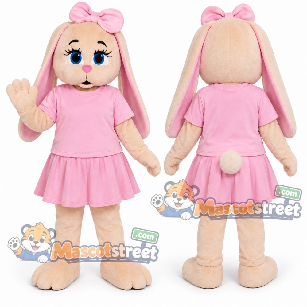 Cream Rabbit Mascot Costume with Pink Shirt and Skirt Cream Rabbit Mascot Costume with Pink Shirt and Skirt