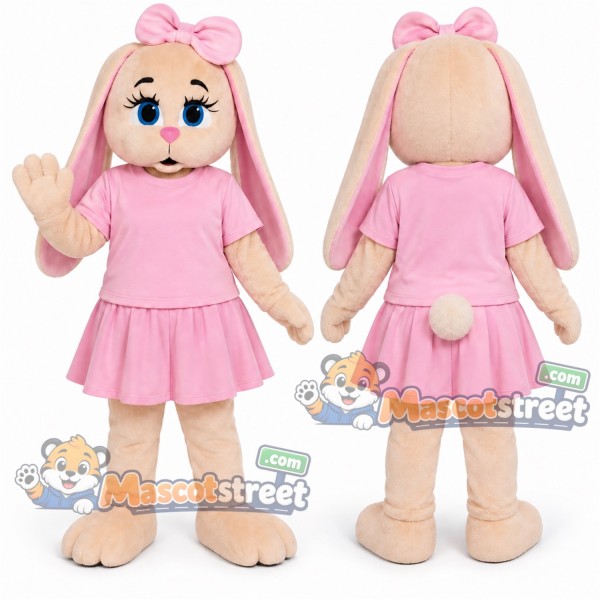Cream Rabbit Mascot Costume with Pink Shirt and Skirt