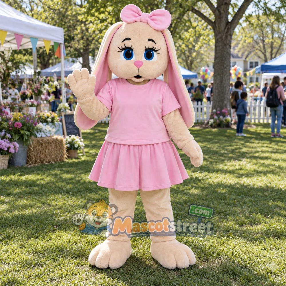 Cream Rabbit Mascot Costume with Pink Shirt and Skirt Cream Rabbit Mascot Costume with Pink Shirt and Skirt