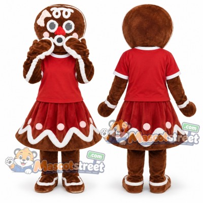 Gingerbread Girl Mascot Costume with Red Dress