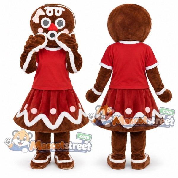Gingerbread Girl Mascot Costume with Red Dress