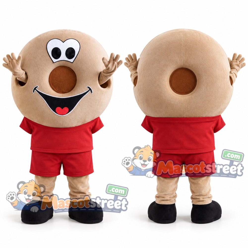 Doughnut Mascot Costume with Red Shirt and Shorts Doughnut Mascot Costume with Red Shirt and Shorts