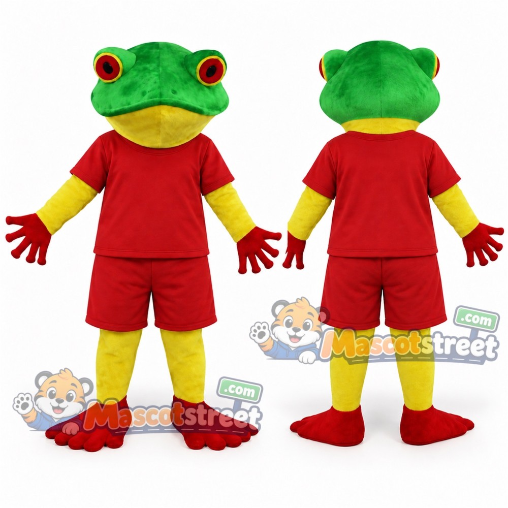 Green Frog Mascot Costume with Red Shirt and Shorts Green Frog Mascot Costume with Red Shirt and Shorts