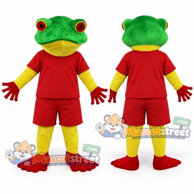 Green Frog Mascot Costume with Red Shirt and Shorts Green Frog Mascot Costume with Red Shirt and Shorts