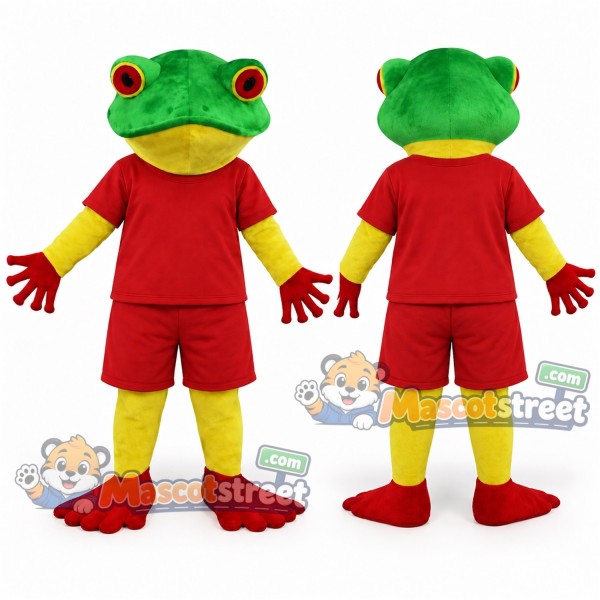 Green Frog Mascot Costume with Red Shirt and Shorts