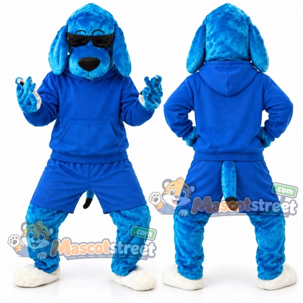 Blue Dog Mascot Costume with Blue Shirt and Shorts