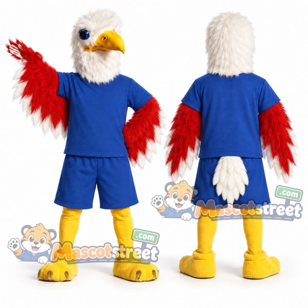 Bald Eagle Mascot Costume with Blue Shirt and Shorts