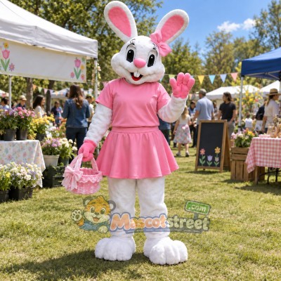 White Rabbit Mascot Costume with Pink Dress White Rabbit Mascot Costume with Pink Dress