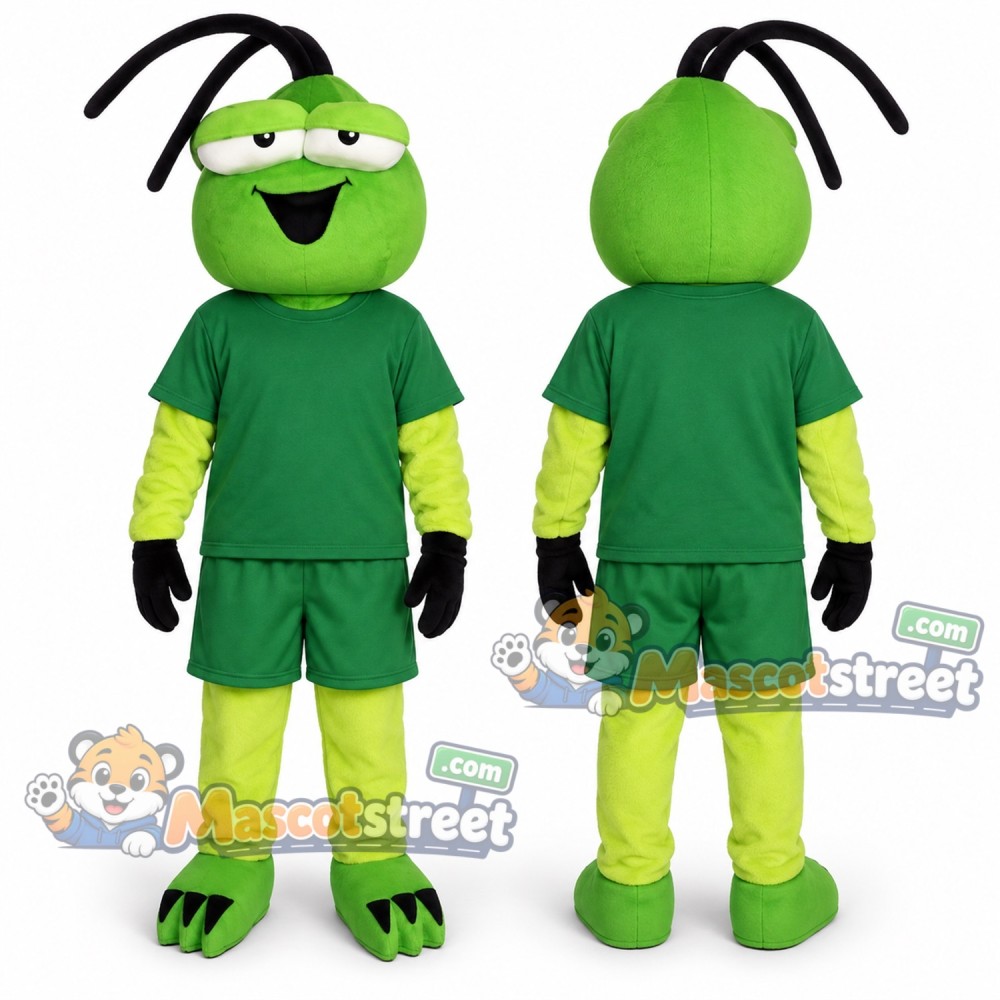 Green Grasshopper Mascot Costume with Green Shirt and Shorts