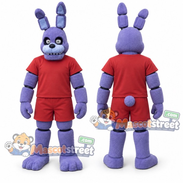 Purple Robot Rabbit Mascot Costume with Red Shirt and Shorts