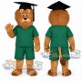Brown Lion Graduate Mascot Costume with Green Shirt, Green Shorts and Graduation Cap