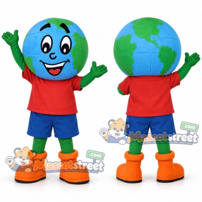 Earth Globe Mascot Costume with Red Shirt and Blue Shorts Earth Globe Mascot Costume with Red Shirt and Blue Shorts