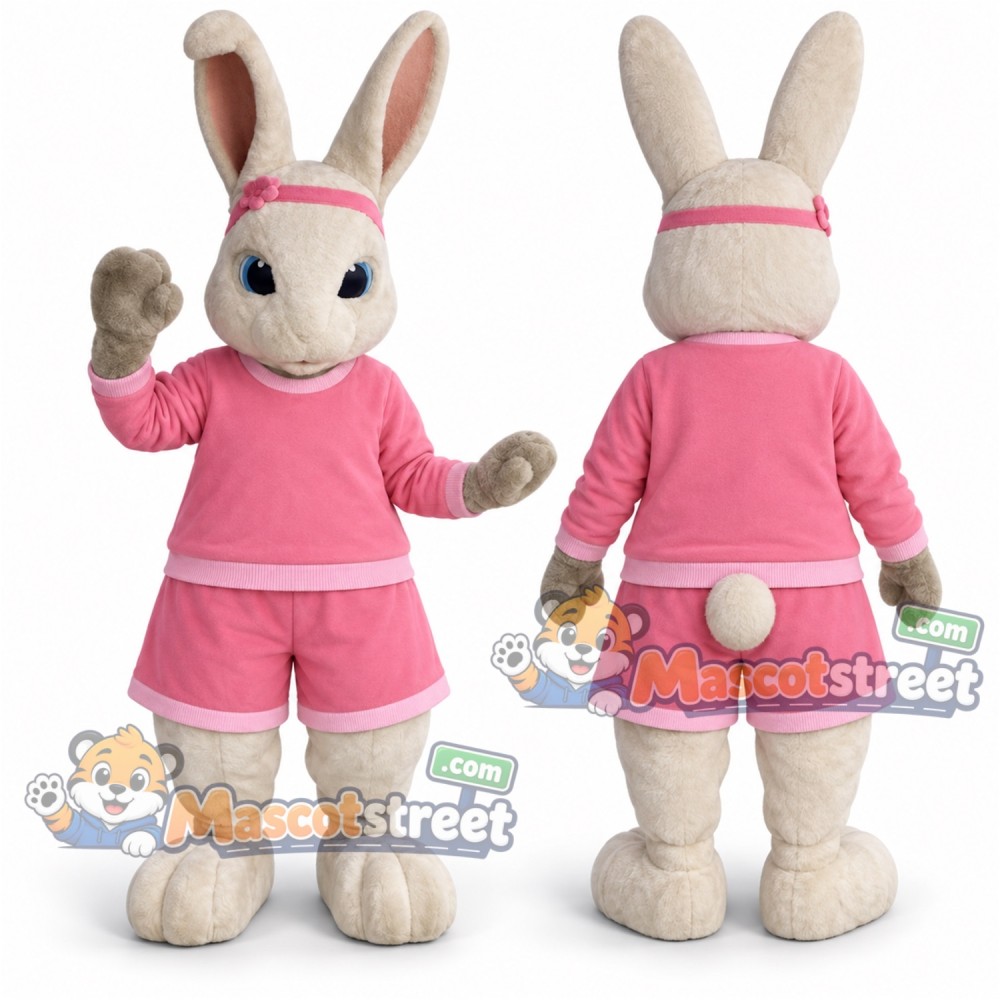 Cream Rabbit Mascot Costume with Pink Shirt and Shorts Cream Rabbit Mascot Costume with Pink Shirt and Shorts