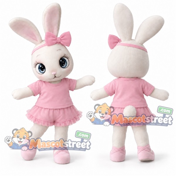 White Rabbit Mascot Costume with Pink Dress