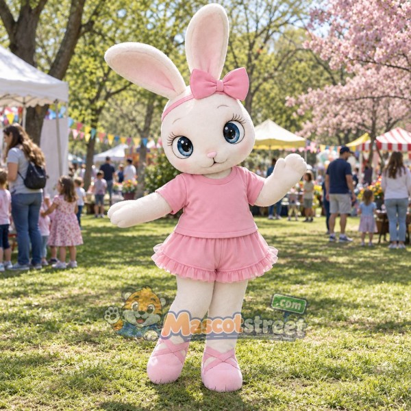 White Rabbit Mascot Costume with Pink Dress