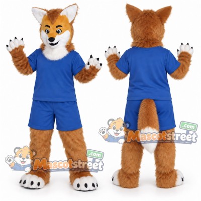 Orange and White Fox Mascot Costume with Blue Shirt and Shorts Orange and White Fox Mascot Costume with Blue Shirt and Shorts