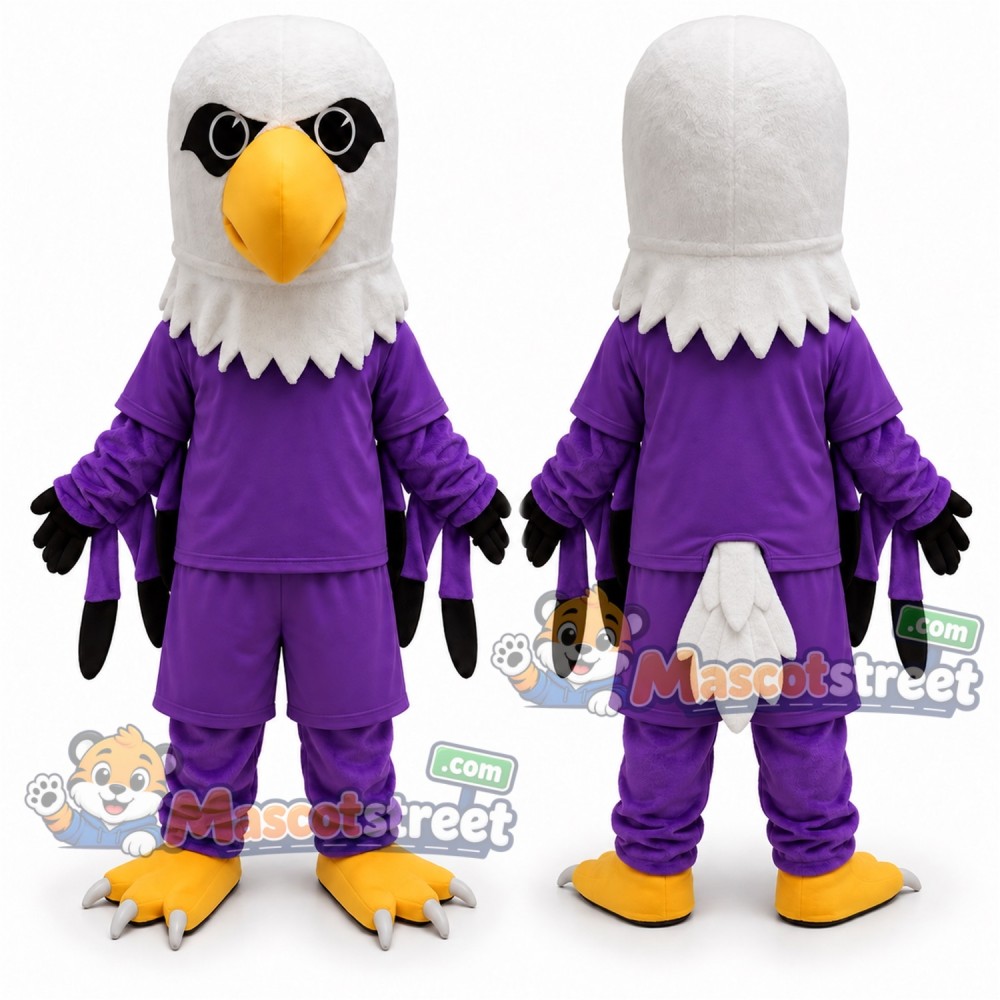 White and Purple Eagle Mascot Costume with Purple Shirt and Pants