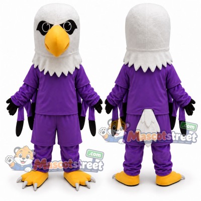 White and Purple Eagle Mascot Costume with Purple Shirt and Pants