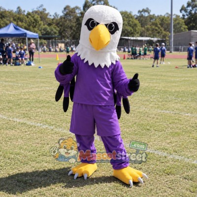 White and Purple Eagle Mascot Costume with Purple Shirt and Pants White and Purple Eagle Mascot Costume with Purple Shirt and Pants