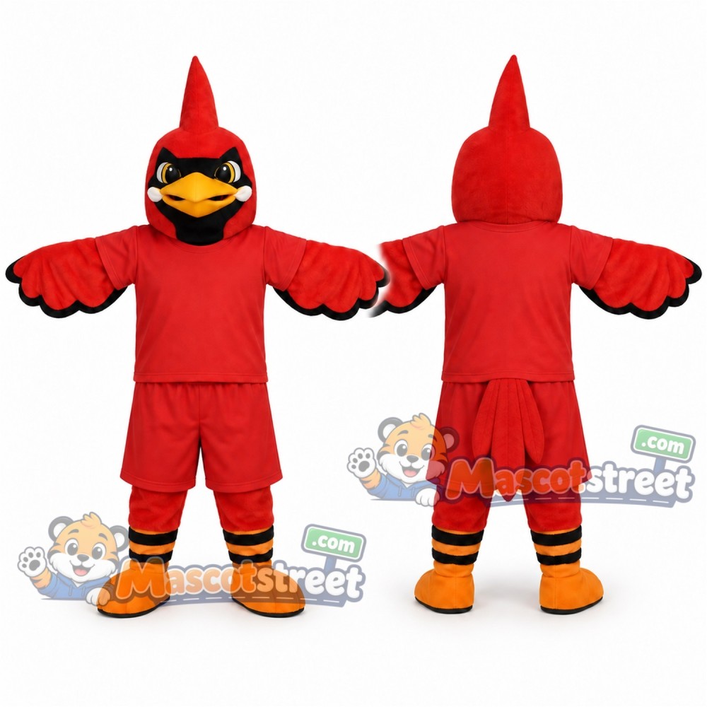 Red Cardinal Mascot Costume with Red Shirt and Shorts Red Cardinal Mascot Costume with Red Shirt and Shorts
