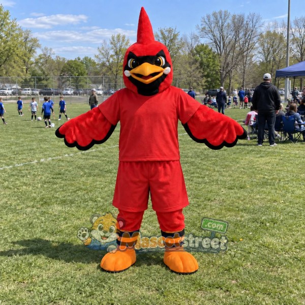 Red Cardinal Mascot Costume with Red Shirt and Shorts