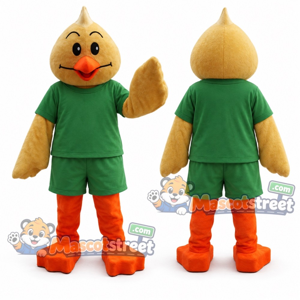 Yellow Chick Mascot Costume with Green Shirt and Shorts