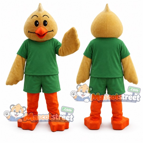 Yellow Chick Mascot Costume with Green Shirt and Shorts