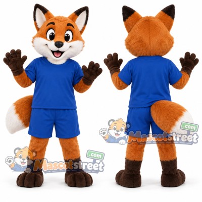 Orange Fox Mascot Costume with Blue Shirt and Shorts Orange Fox Mascot Costume with Blue Shirt and Shorts