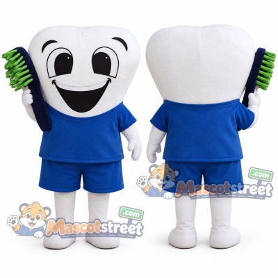 Tooth Mascot Costume with Blue Shirt and Shorts Tooth Mascot Costume with Blue Shirt and Shorts