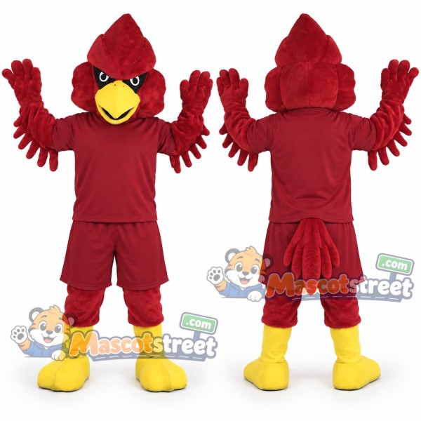 Red Eagle Mascot Costume with Burgundy Shirt and Shorts