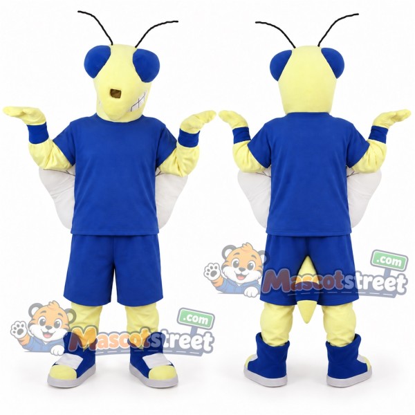 Yellow and Blue Bee Mascot Costume with Blue Shirt and Shorts