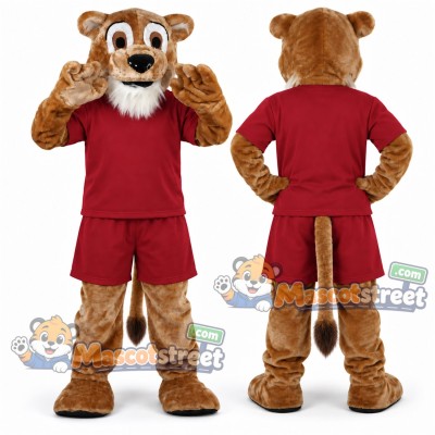 Brown Wildcat Mascot Costume with Burgundy Shirt and Shorts Brown Wildcat Mascot Costume with Burgundy Shirt and Shorts