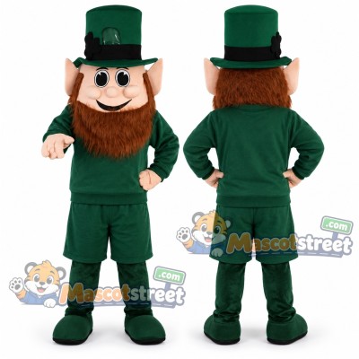 Leprechaun Mascot Costume with Green Suit and Top Hat
