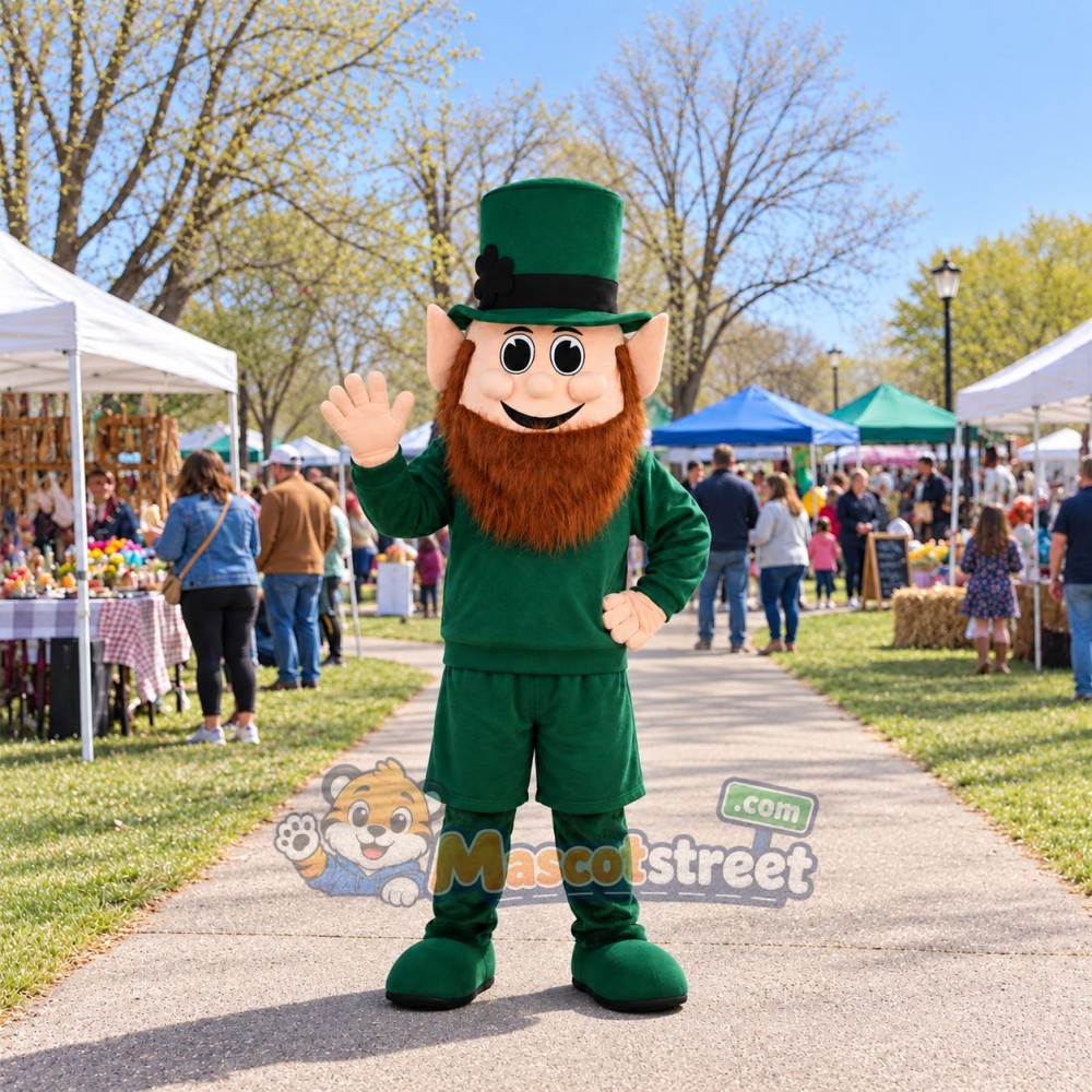 Leprechaun Mascot Costume with Green Suit and Top Hat Leprechaun Mascot Costume with Green Suit and Top Hat