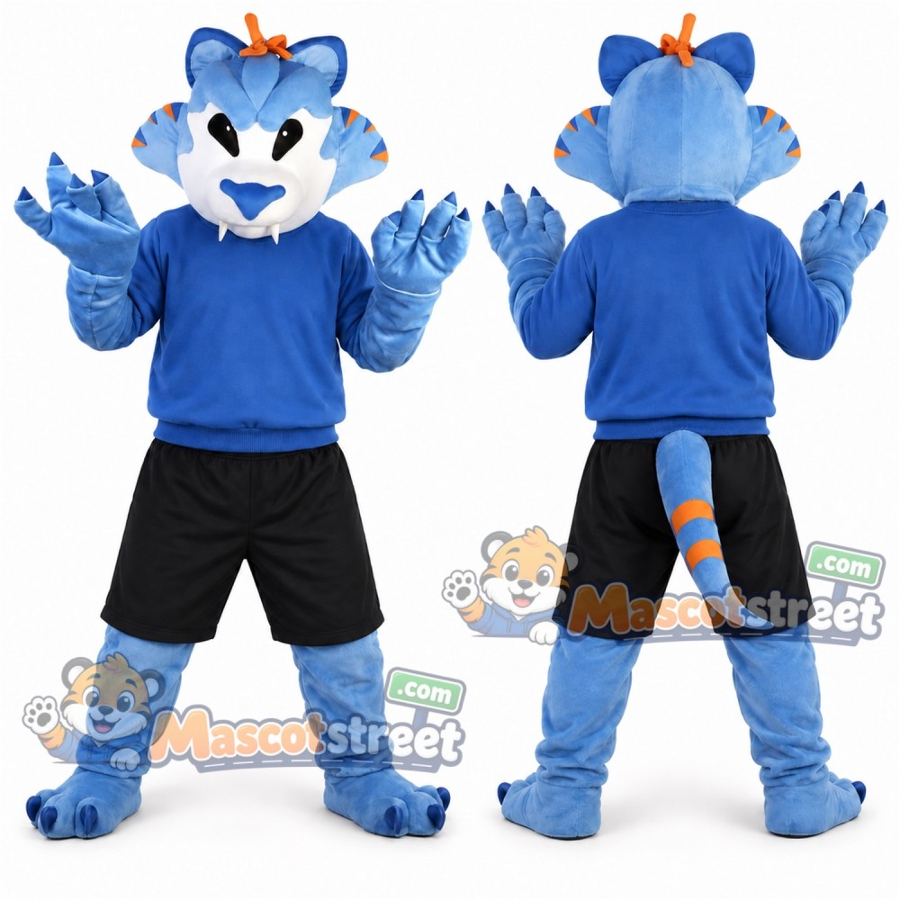 Blue Cobra Mascot Costume with Blue Sweatshirt and Black Shorts Blue Cobra Mascot Costume with Blue Sweatshirt and Black Shorts