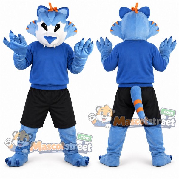 Blue Cobra Mascot Costume with Blue Sweatshirt and Black Shorts