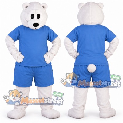 White Polar Bear Mascot Costume with Blue Shirt and Shorts White Polar Bear Mascot Costume with Blue Shirt and Shorts