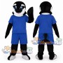 Black and White Orca Mascot Costume with Blue Shirt and Shorts