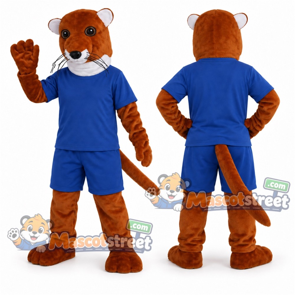 Brown Weasel Mascot Costume with Blue Shirt and Shorts