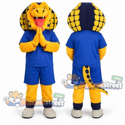 Yellow Cobra Mascot Costume with Blue Shirt and Shorts