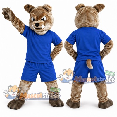 Gray Bulldog Mascot Costume with Blue Shirt and Shorts Gray Bulldog Mascot Costume with Blue Shirt and Shorts