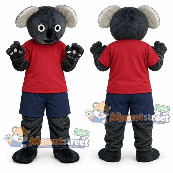 Gray Koala Mascot Costume with Red Shirt and Navy Shorts
