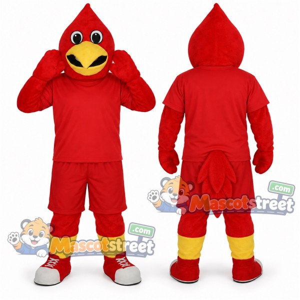 Red Bird Mascot Costume with Red Shirt and Shorts